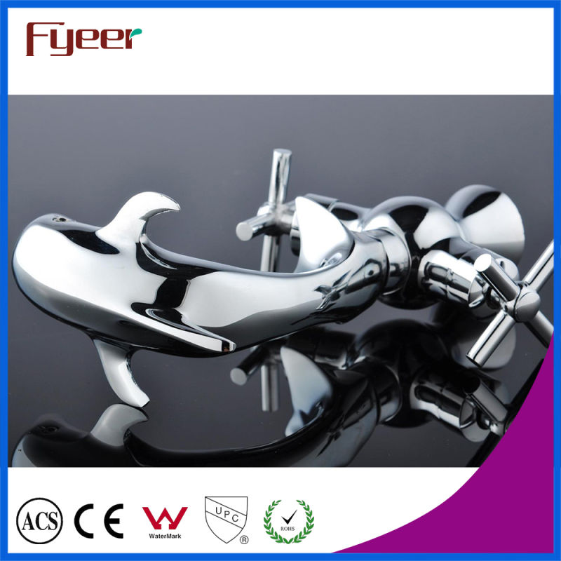 Fyeer Original Dolphin Dual Handle Bathroom Wash Basin Faucet Hot&Clod Water Sink Mixer Tap