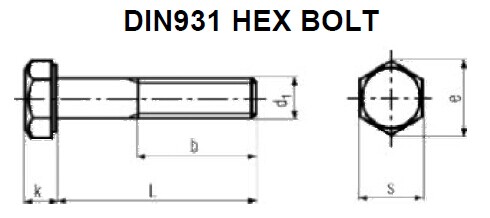 Partially Threaded DIN931 Hex Bolt (M4-M48)