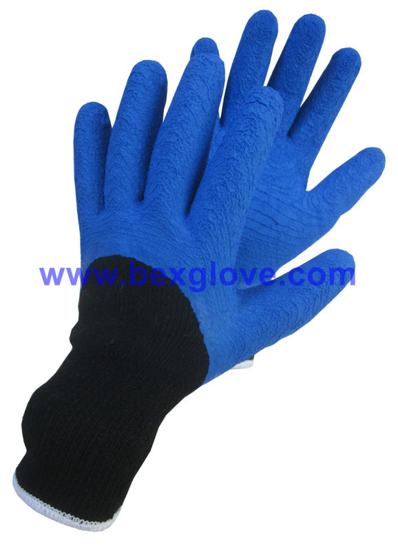 7 Gauge Acrylic Liner, Extra Thick Terry Knitted & Brushed, Latex Coating, 3/4, Ripple Styled Foam Finish Safety Gloves