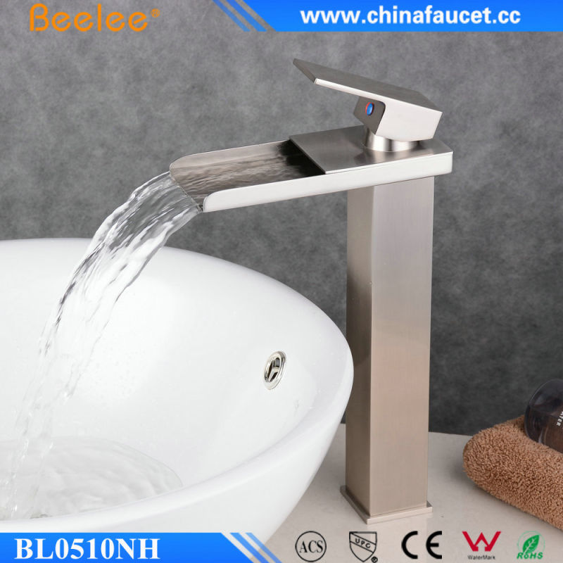 Beelee Brushed Nickel Single Handle Waterfall Bathroom Sink Faucet