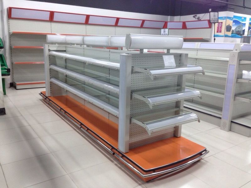 Luxury Style Lighted Supermarket Cosmetic Shelf with Glass Shelf Board (YD-M14)