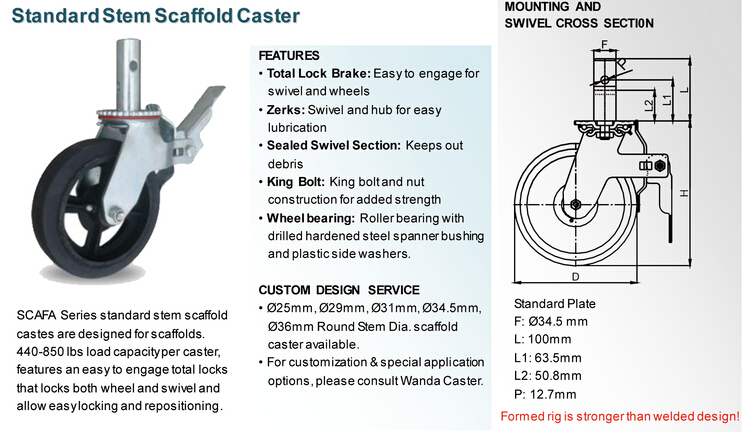 8 Inch Yellow PU Scaffold Caster