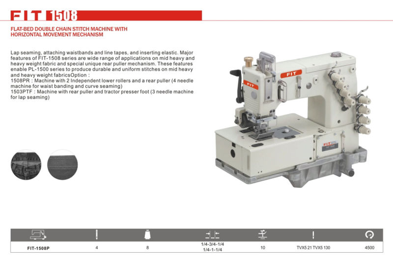 Flat-Bed Double Chain Stitch Machine with Horizontal Movement Mechanism (FIT1508)