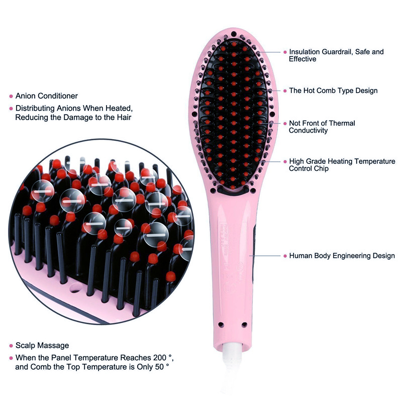 Professional Hot Air Brush Hair Straightener with Digital LCD Display Hair Comb