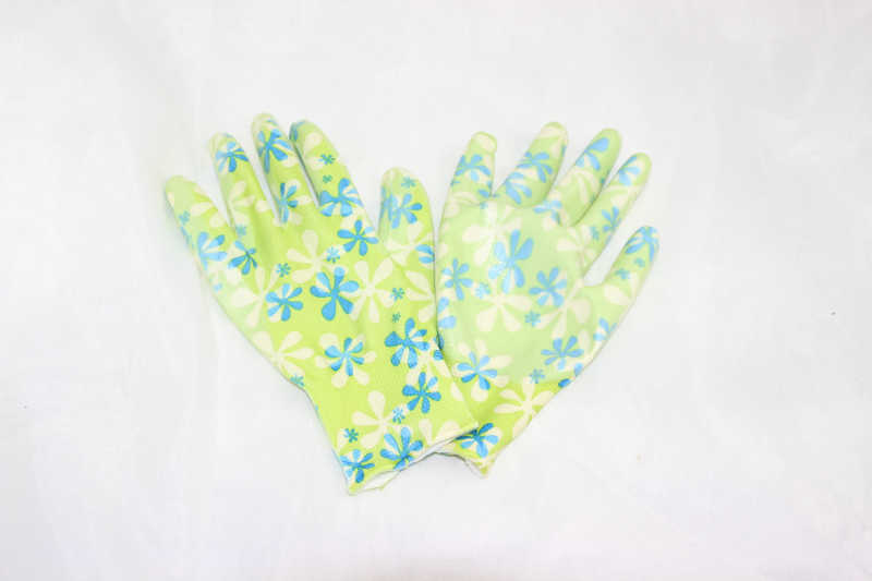 13G Polyster Floral Printing Glove, Nitrile CE Glove