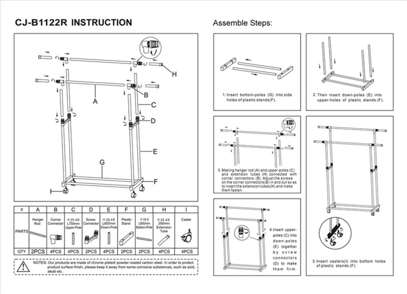 DIY Double-Rod Stainless Steel Garment Rack with Wheels