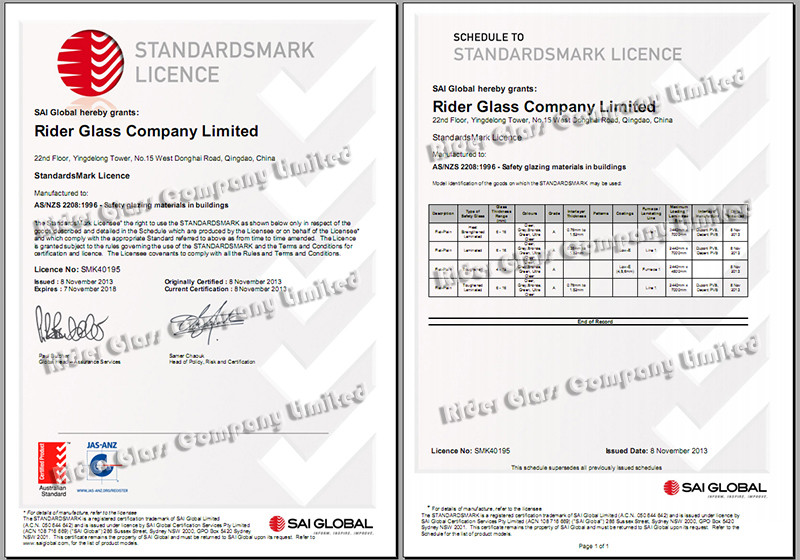 3-8mm Blue Nashiji Patterned Glass with AS/NZS2208: 1996