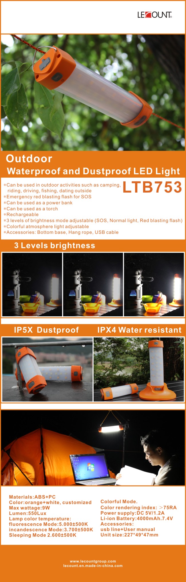 Outdoor Water Resistant and Dustproof LED Light with Power Bank Function (LOD010)