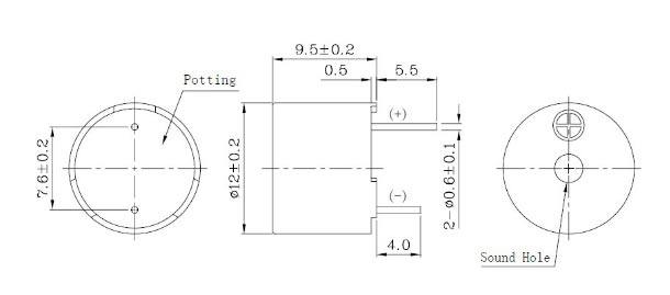 High Temperature Integrated Electromagnetic 12mm Outside Diameter Active Buzzer