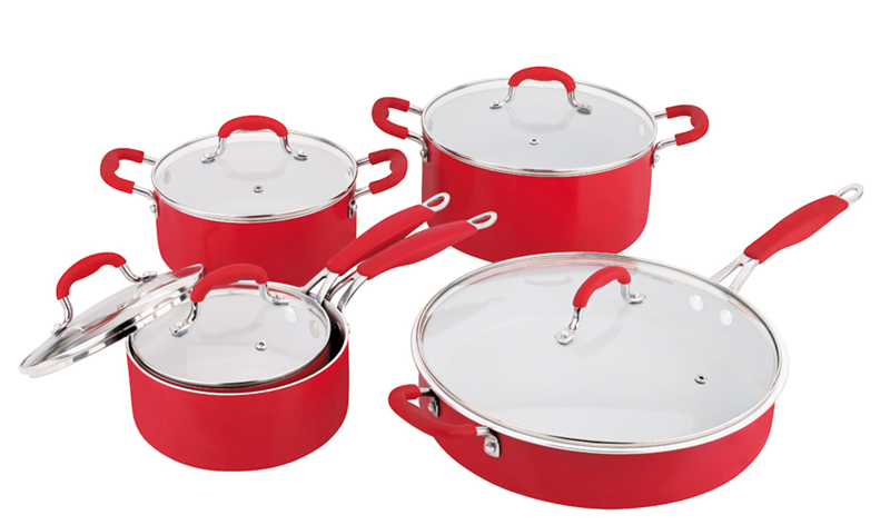 Kitchenware 10PCS Red Aluminum Cookware Set, Ceramic Cookware Set