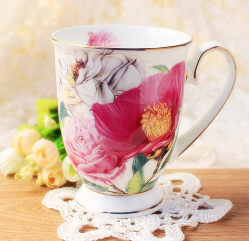 China Flower Design Couples Cup Classical Porcelain Cup Ceramic Cup