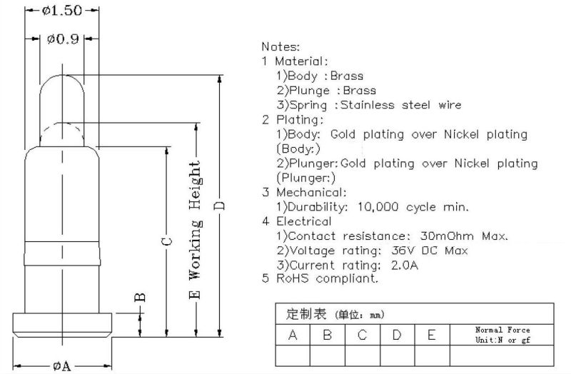 SMT Brass Pogo Pin Connector with Spring Loaded