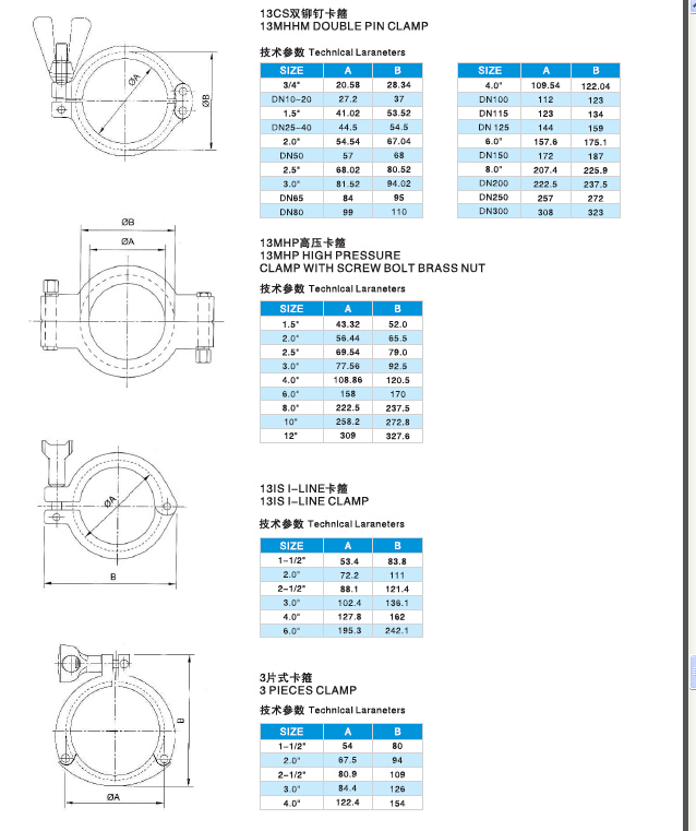 Sanitary Stainless Steel 13mhh Heavy Duty Clamp