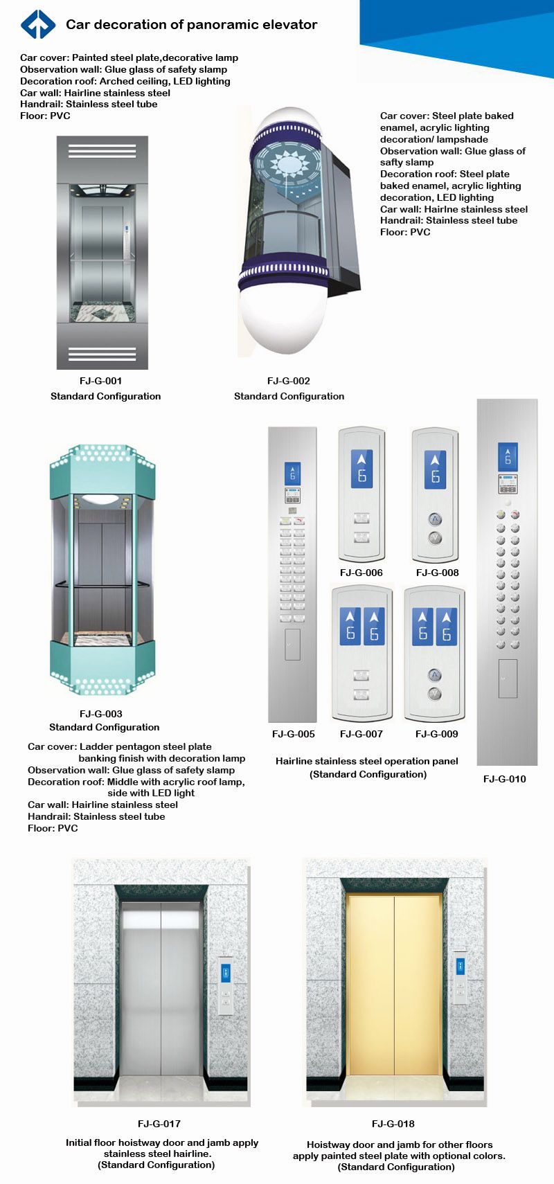 Machine Room-Less Panoramic Elevator of Japan Technology (round or square)