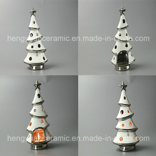 Spot Goods! Ion Plating Christmas Tree Shaped Candle Holders Ceramic