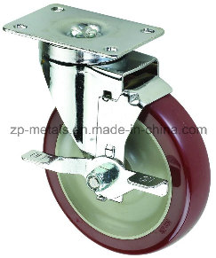 3inch Medium Sized Biaxial Bordeaux PVC Caster Wheels with Side Brake