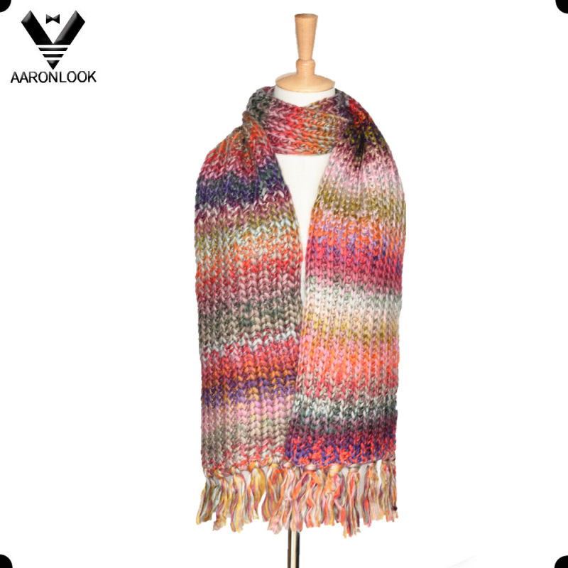 Fashion Iceland Yarn Multicolor Space Dyed Knitted Scarf