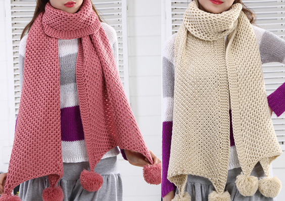 Womens Multiple Style Neck Warmer Thick POM POM Winter Knitted Scarf (SK126)