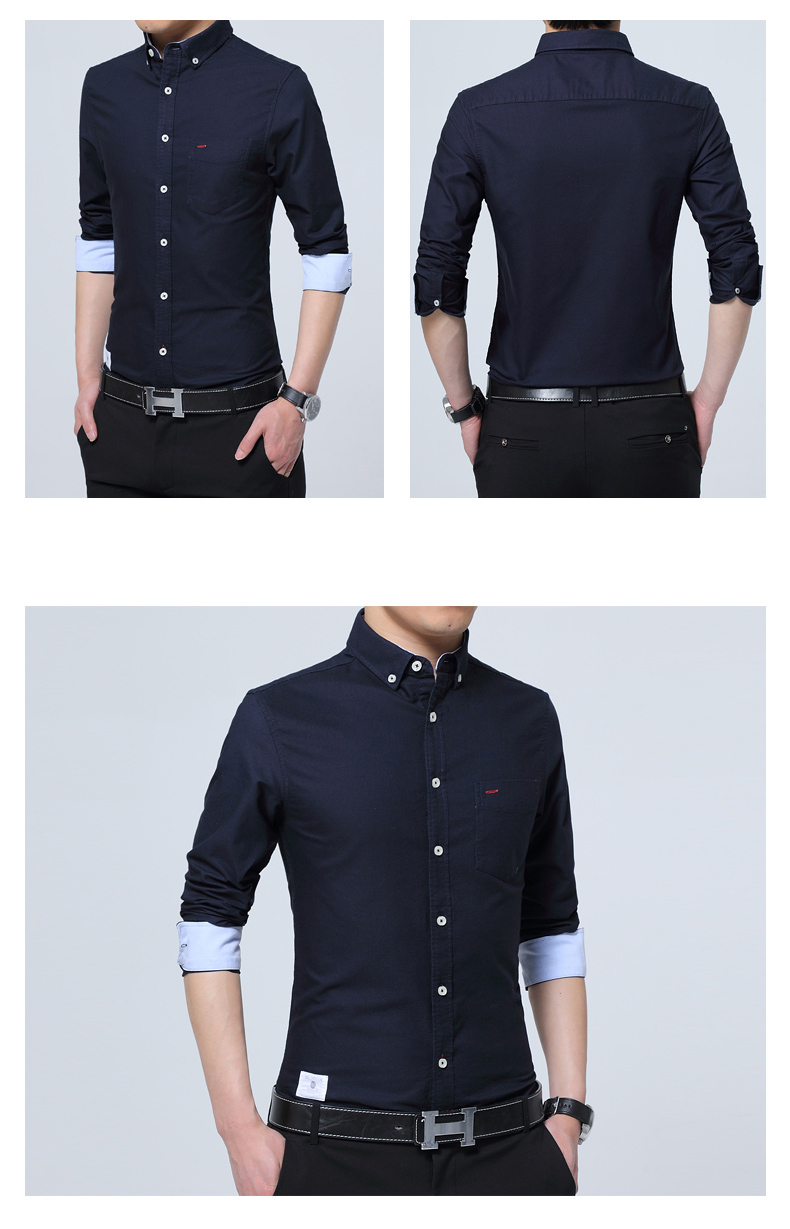 Men's Solid Color Long Sleeve Shirts Casual Slim Fit Shirt Cotton Shirt