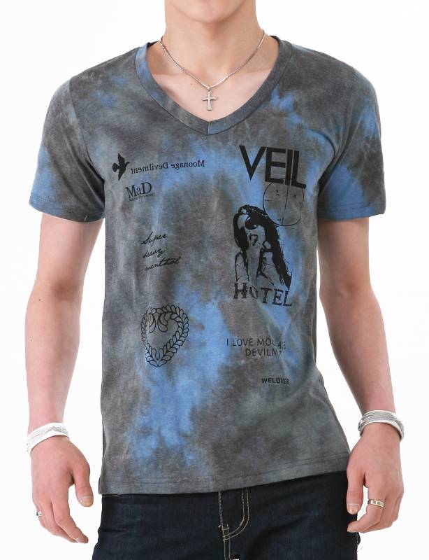 Dye Effect Fashion V Neck Printed Fitted Top Quality Men T Shirt