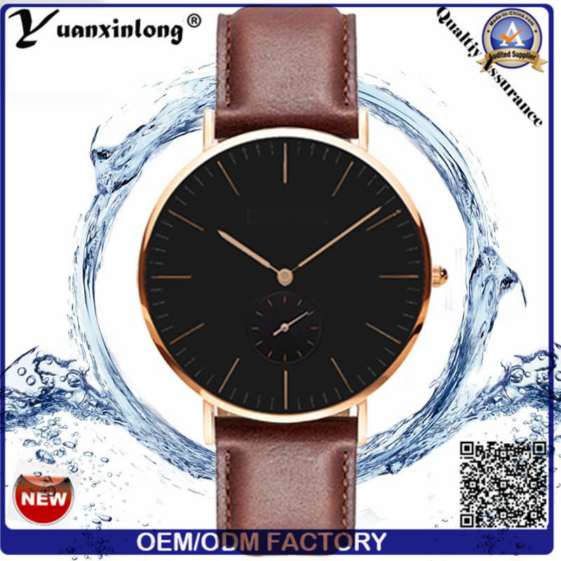 Yxl-007 2016 Fashion Men's Watch Genuine Leather Stainless Steel Dw Model Black Face Quartz Watch