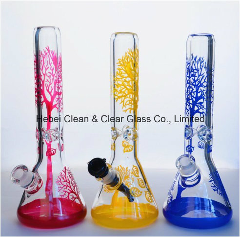 9mm Thick Sandblasted Colored Tree Glass Water Pipe Smoking Pipe Classic Beaker with Downstem