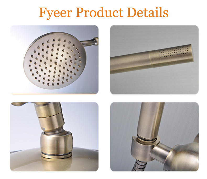 Fyeer Luxury Solid Brass Bathroom Antique Rainfall Shower Set