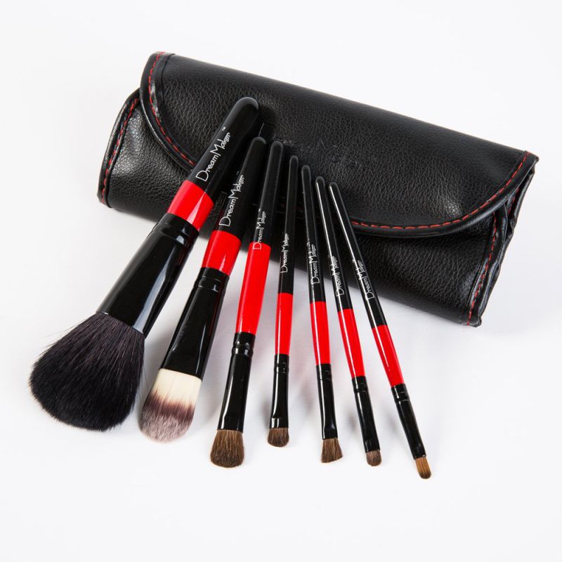 7PCS Red and Black Custom Makeup Brush with PU Case