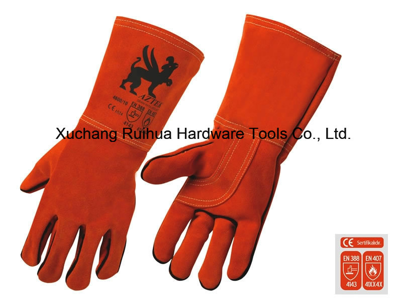 35cm Length High Quality Cow Split Leather Welding Gloves Price, Welding Safety Gloves, Long Leather Working Gloves, Lined Welding Gloves Factory