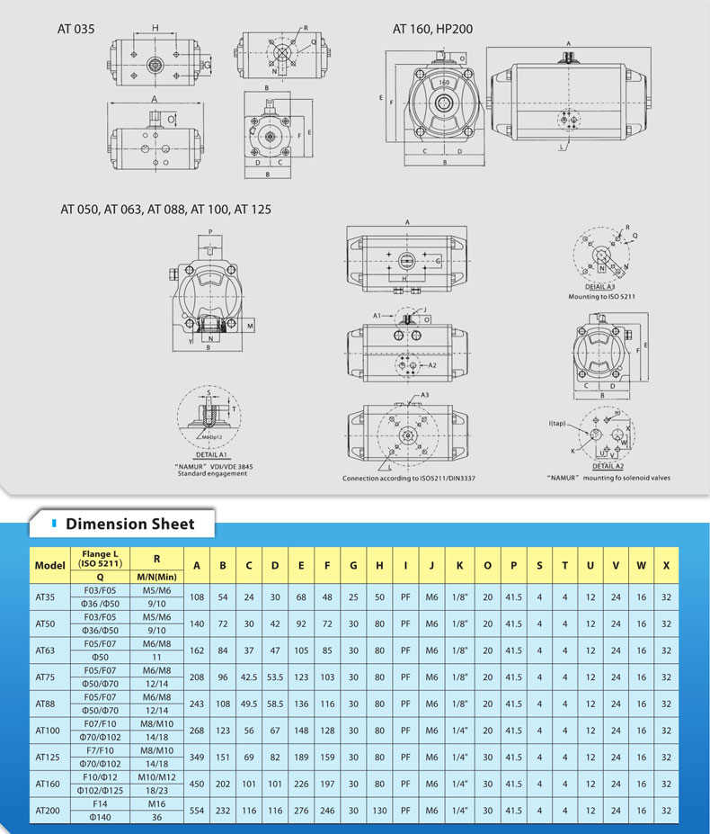 At125s Aluminum Material Pneumatic Spirng Return Actuator for Butterfly Valve