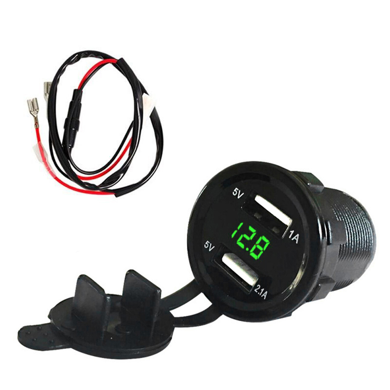 Dual USB LED Charger Socket with Cable Voltage Voltmeter Panel