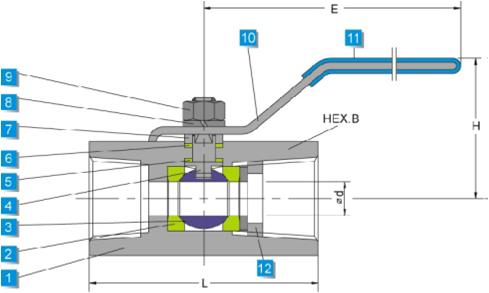 1PC Hexagon Type 2000wog Ball Valve