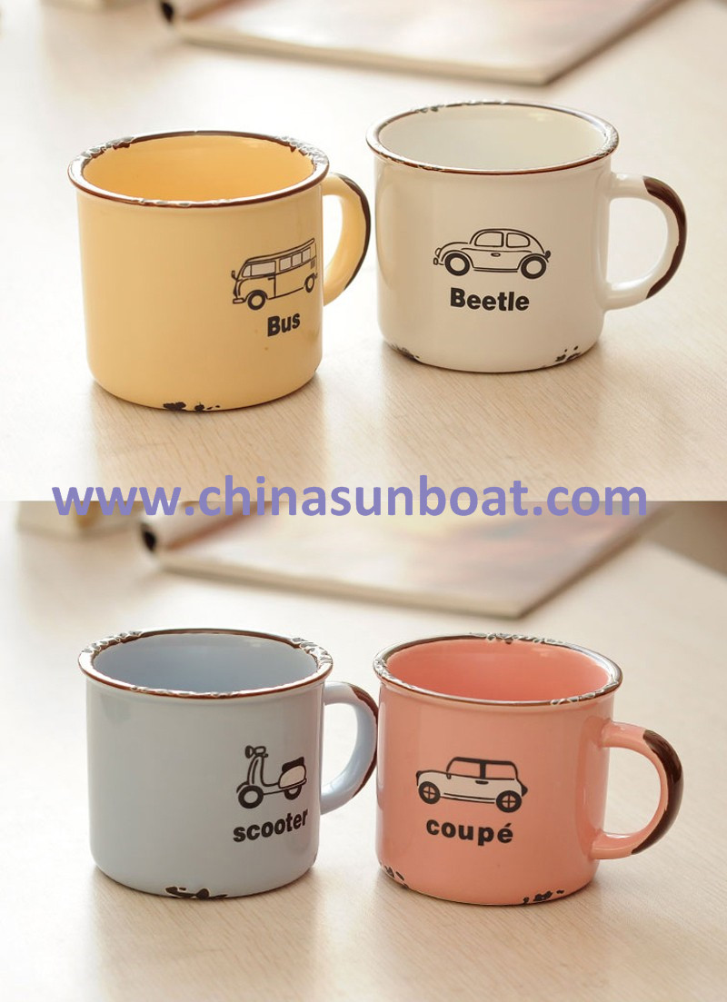 Sunboat Kitchenware/ Kitchen Appliance Retro Cartoon Ceramic Handgrip Mug Tea Coffee Milk Water Enamel Cup