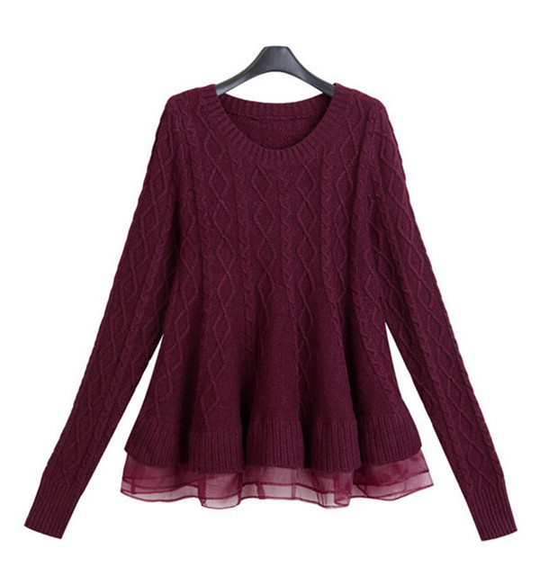 2016 Organza Splicing Knit Pullover Sweater