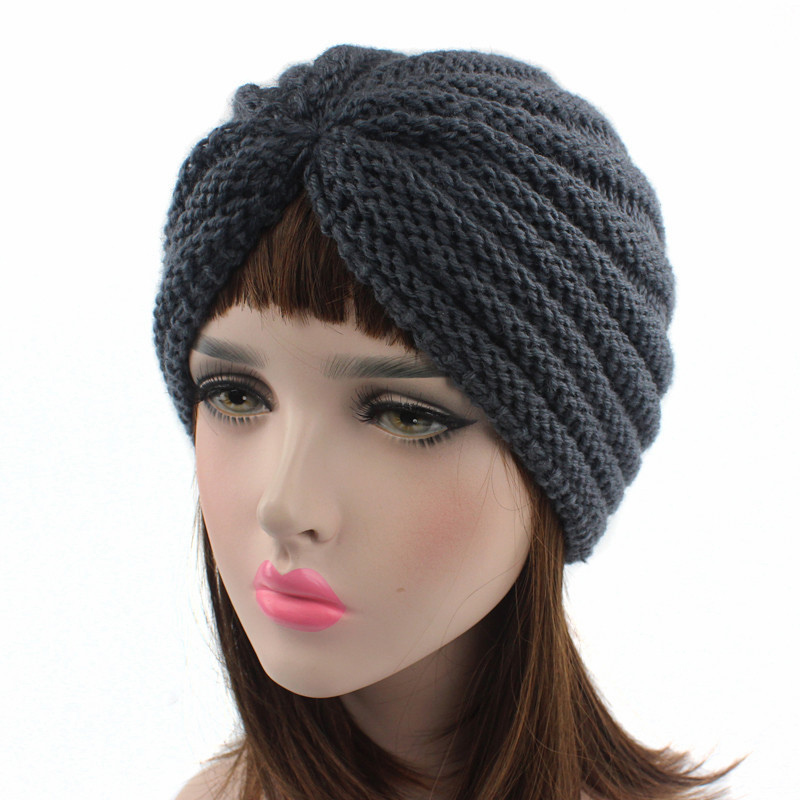 Women Knitted Hat Cross Crochet Turban Bonnet Dome Winter India Cap Warm Hat (HW129)