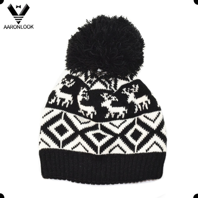 Fashion Acrylic Jacquard Deer Hat with Pompom