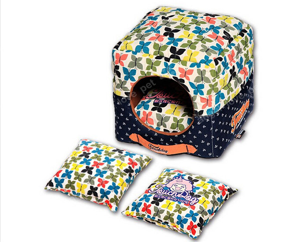 High Quality Floral Pattern Portable Square Pet Dog House&Bed