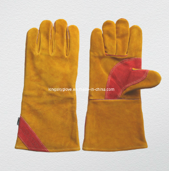 Cow Split Leather Doublel Palm Welding Glove Work Glove (6517)