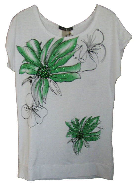 Screen Printing with Rhinestone Ladies Fashion Design Cotton T-Shirt