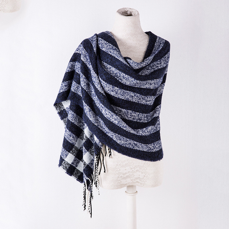 Women's Cashmere Like Classic Stripe Knitted Winter Printing Shawl Scarf (SP305)