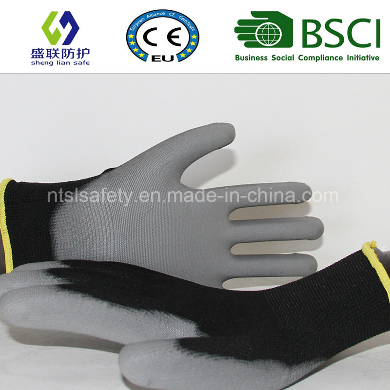 13G Black Polyester with Gary PU Coating Safety Gloves (SL-PU206(13G))