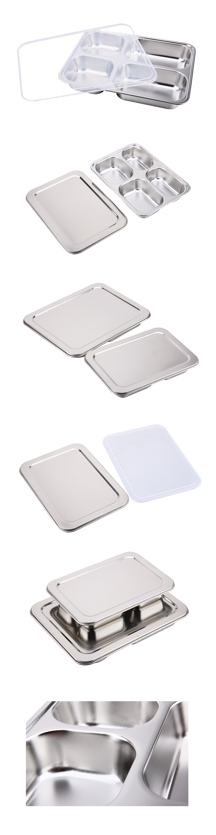 4 Grids 304 Stainless Steel Dinner and Lunch Plate Container
