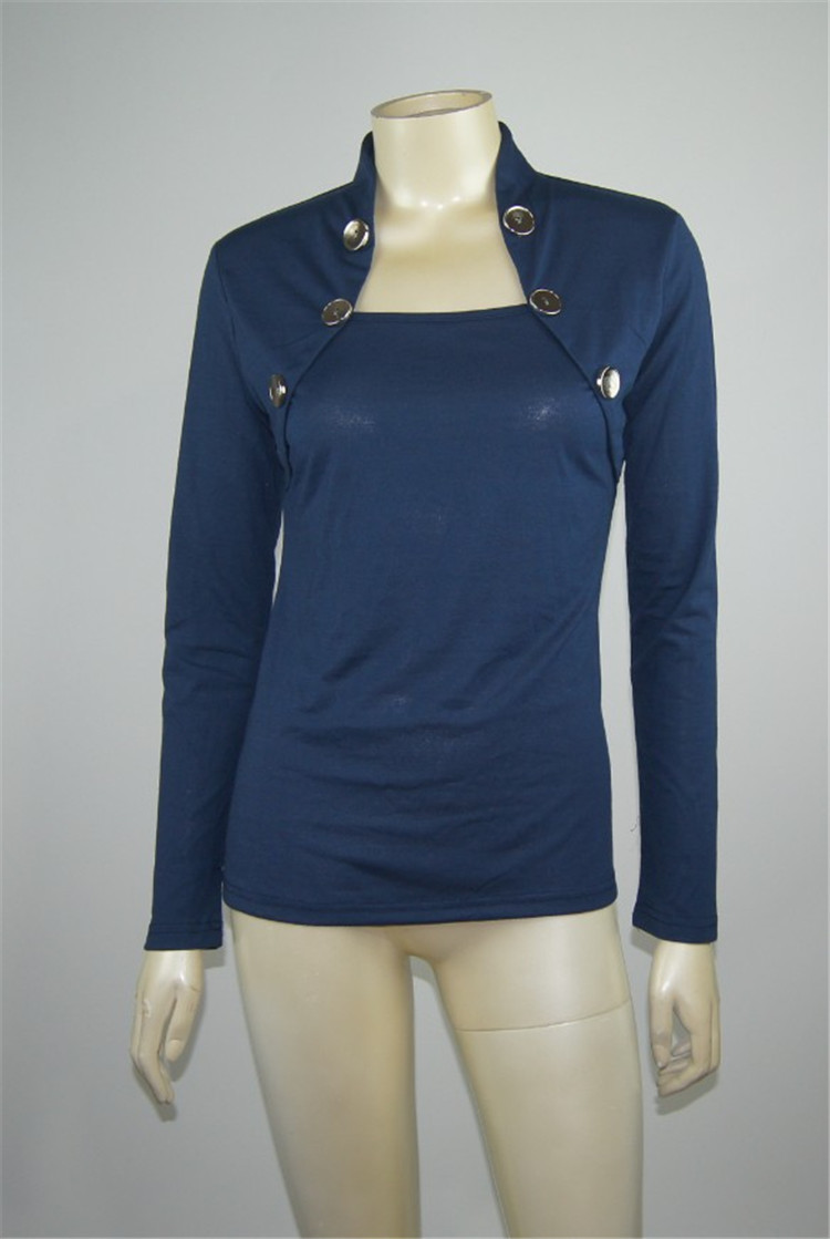 Women Long Sleeve Undershirt with Buttons Cotton Pure Color T Shirt