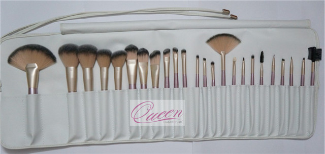 24PCS Professional Cosmetic Brushes with White PU Bag