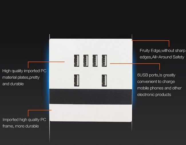 AC 110-250V 5V 6A 86 Panel 6 Ports USB Charging Wall Charger Socket