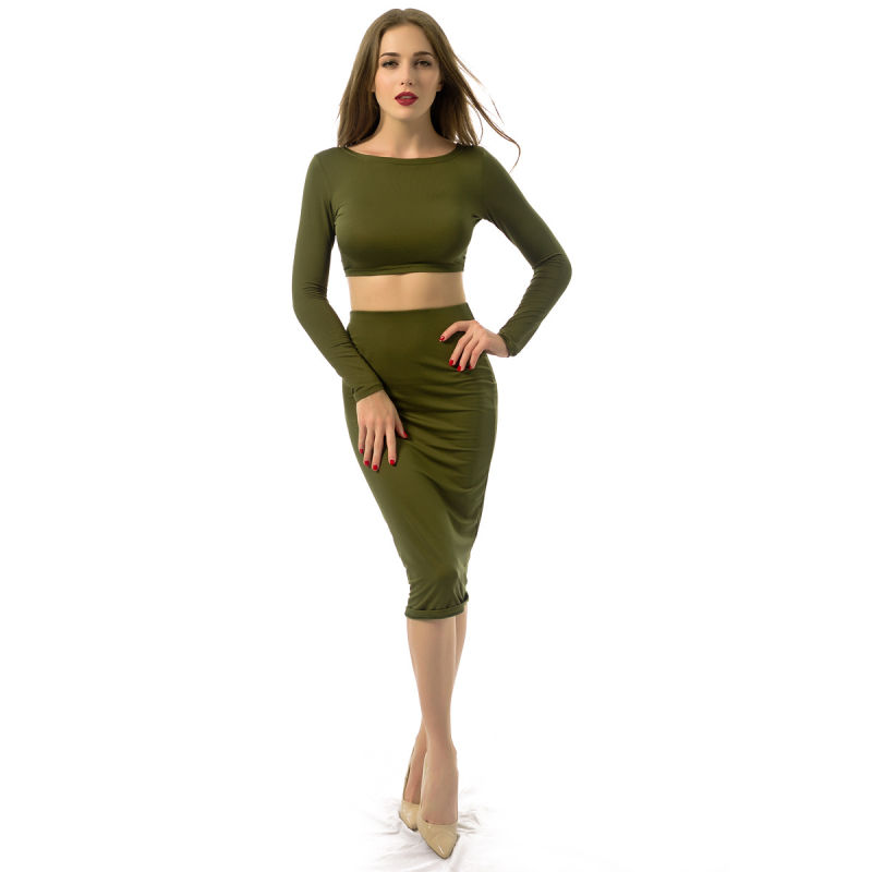 Women Amy Green Backless 2 Pieces Bodycon Bandage Dress