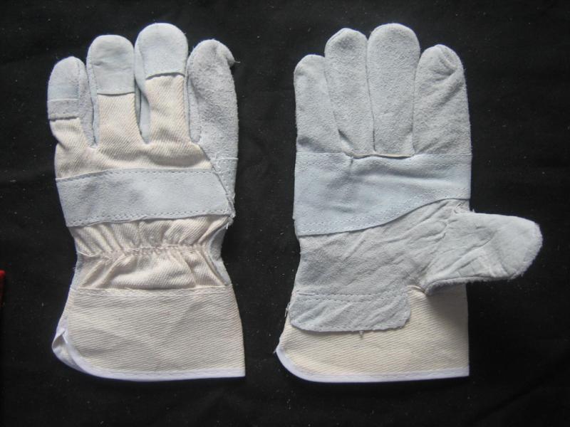 Cow Split Leather Patched Palm Cotton Back Work Gloves