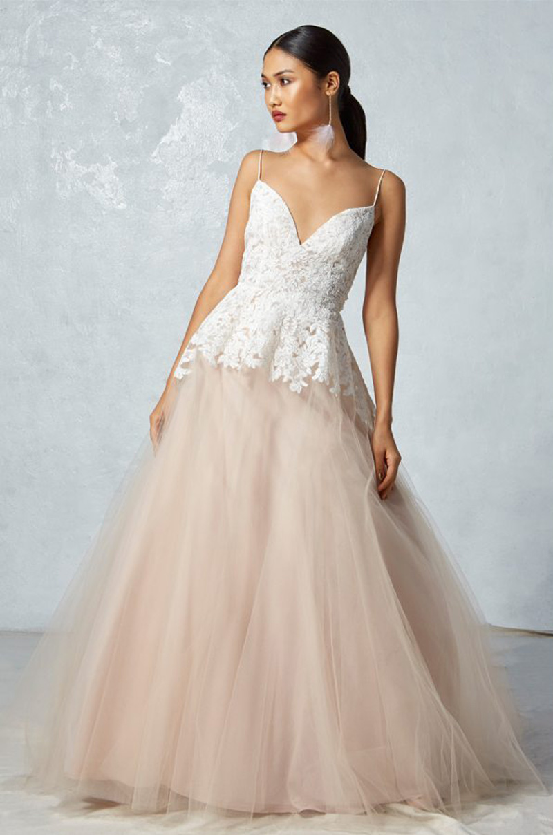 a Gorgeous Blush Wedding Dress with Stunning Lace Finished