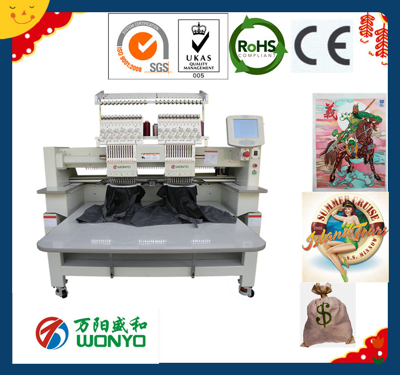 High Speed 2 Heads Embroidery Machine for Sale, Both Domestic and Commercial with Optional Sequin, Taping, Cording Devices