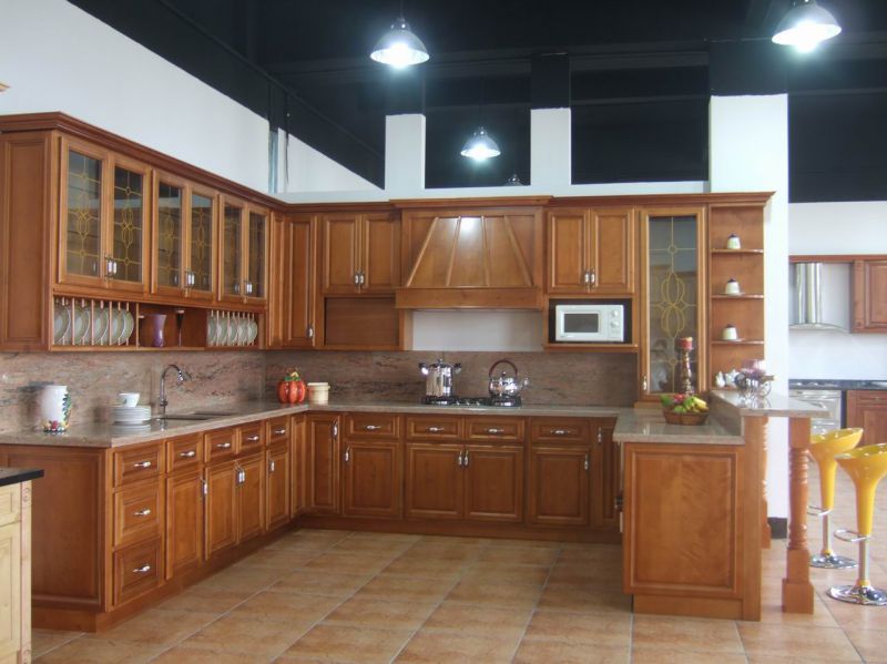 U Shape Exotic Solid Wood Kitchen Cabinet